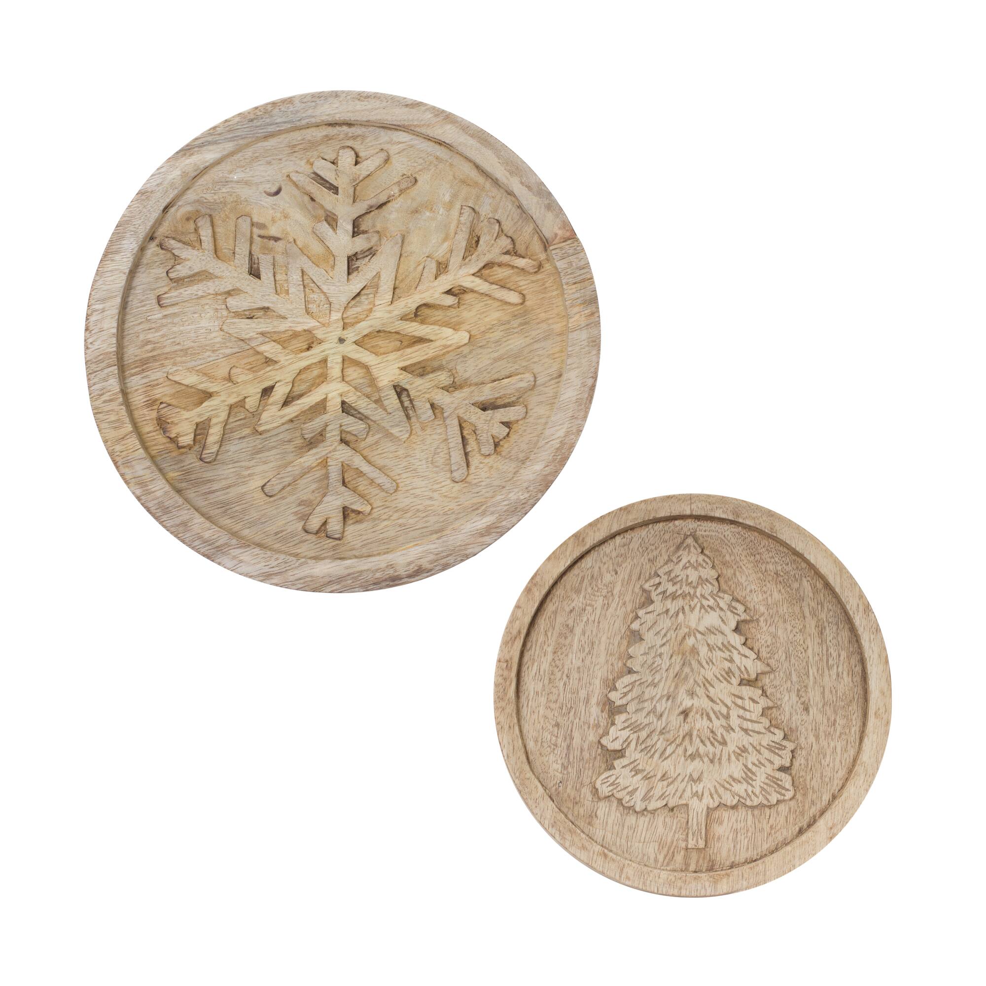 Tree & Snowflake Natural Wood Holiday Trivet Set